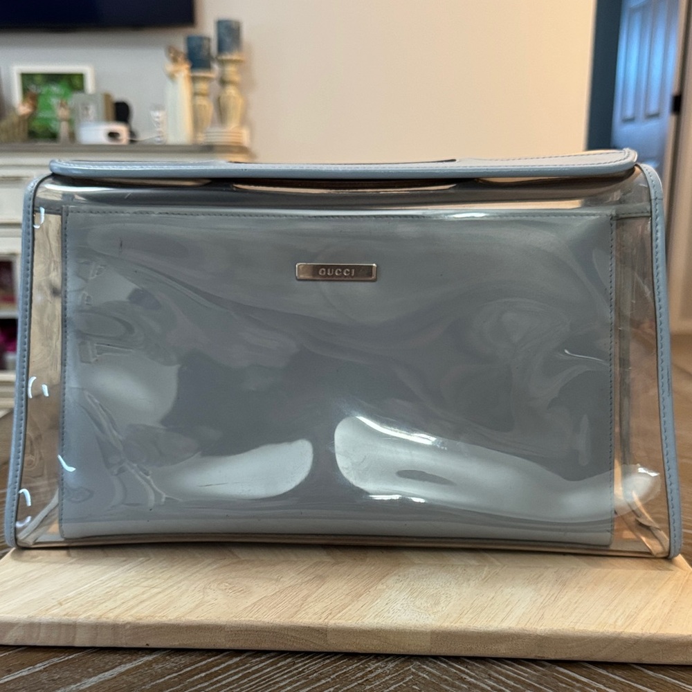 RARE:::: Gucci Blue Transparent Pouch With Blue Gucci Bag